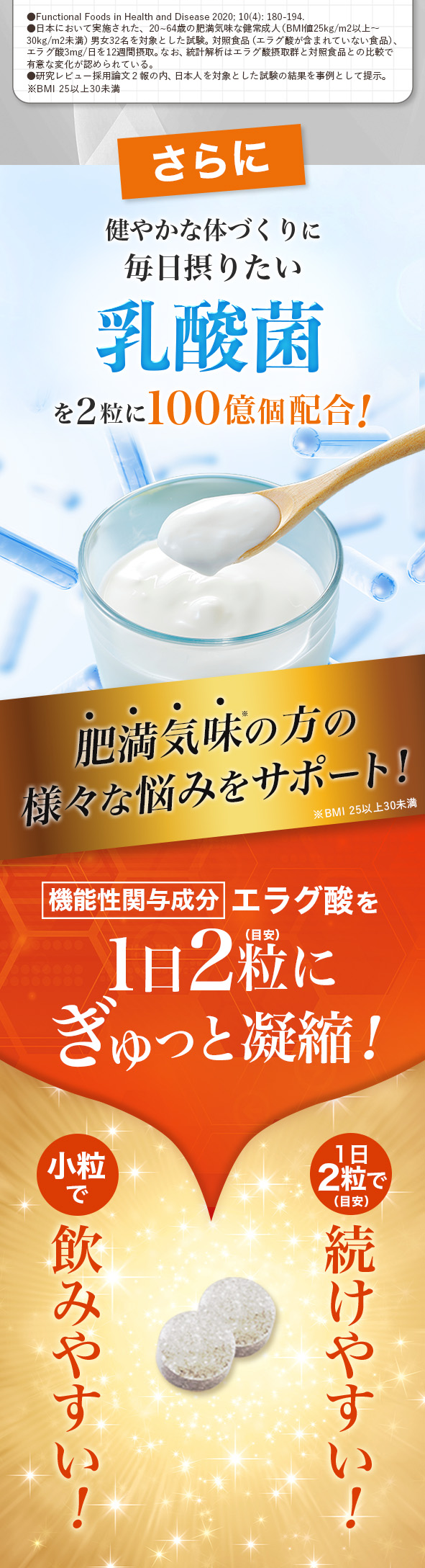 乳酸菌を2粒に100億個配合